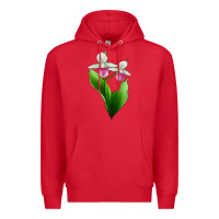 Red Pink And White Lady's Slipper Flower Premium Hoodie - LillyAllenDesigns