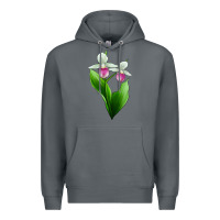 Rock Pink And White Lady's Slipper Flower Premium Hoodie - LillyAllenDesigns
