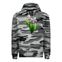 Slate Camo Pink And White Lady's Slipper Flower Premium Hoodie - LillyAllenDesigns