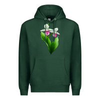Sports Green Pink And White Lady's Slipper Flower Premium Hoodie - LillyAllenDesigns