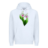 White Pink And White Lady's Slipper Flower Premium Hoodie - LillyAllenDesigns