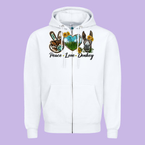 Peace Love Donkey Head Zipper Hoodie Designed By Lillyallendesigns