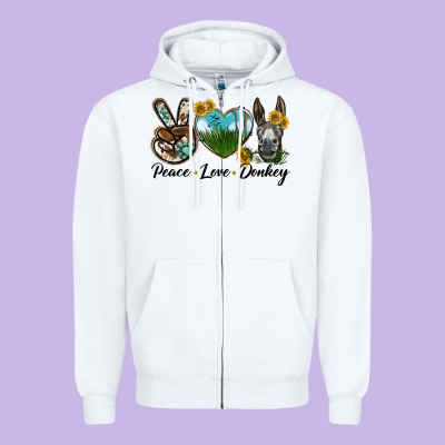 Peace Love Donkey Head Zipper Hoodie Designed By Lillyallendesigns