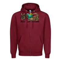 Burgundy Peace Love Crocodile Zipper Hoodie - LillyAllenDesigns
