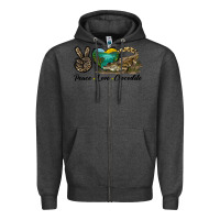 Charcoal Heather Peace Love Crocodile Zipper Hoodie - LillyAllenDesigns