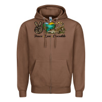 Chestnut Peace Love Crocodile Zipper Hoodie - LillyAllenDesigns