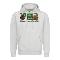 Dove Grey Peace Love Crocodile Zipper Hoodie - LillyAllenDesigns