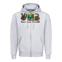 Heather Grey Peace Love Crocodile Zipper Hoodie - LillyAllenDesigns