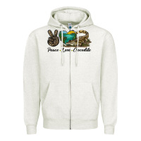 Oatmeal Heather Peace Love Crocodile Zipper Hoodie - LillyAllenDesigns