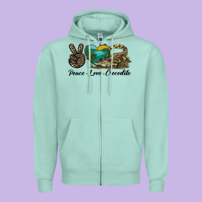 Peace Love Crocodile Zipper Hoodie Designed By Lillyallendesigns