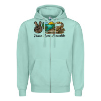 Seafoam Peace Love Crocodile Zipper Hoodie - LillyAllenDesigns