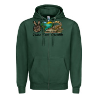 Sports Green Peace Love Crocodile Zipper Hoodie - LillyAllenDesigns