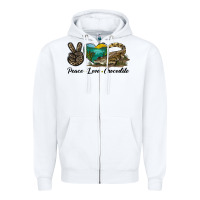 White Peace Love Crocodile Zipper Hoodie - LillyAllenDesigns