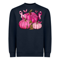 Navy Breast Cancer We Wear Pink with Pumpkin and Ribbon Heavyweight Sweatshirt - texasbilliewilder