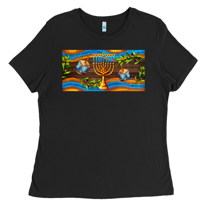 Hanukkah With Candlestick Ladies Tee by AdoDesignShop | Teevron