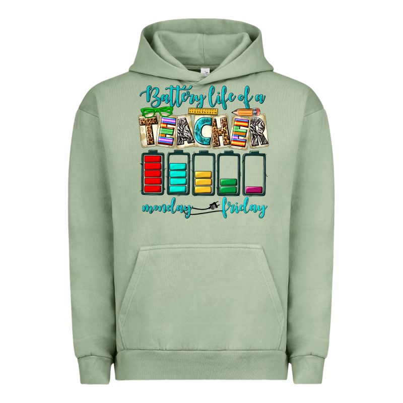 Battery Life Of A Teacher Monday Friday Urban Hoodie by NancyCooperArtShop | Teevron