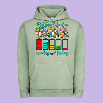 Battery Life Of A Teacher Monday Friday Urban Hoodie Designed By Nancycooperartshop