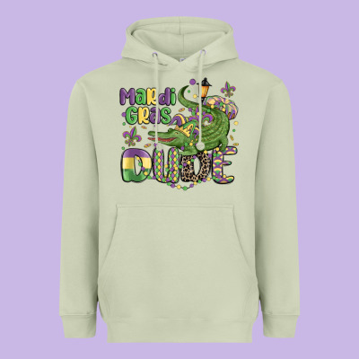 Mardi Gras Dude Alligator Heavyweight Hoodie Designed By Maliassmallbusiness