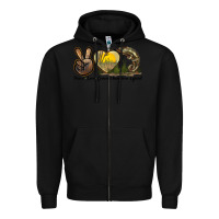 Black Peace Love Green Chameleon Lizard Zipper Hoodie - LillyAllenDesigns