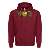 Burgundy Peace Love Green Chameleon Lizard Zipper Hoodie - LillyAllenDesigns
