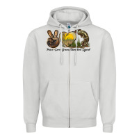 Dove Grey Peace Love Green Chameleon Lizard Zipper Hoodie - LillyAllenDesigns