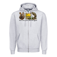 Heather Grey Peace Love Green Chameleon Lizard Zipper Hoodie - LillyAllenDesigns