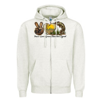 Oatmeal Heather Peace Love Green Chameleon Lizard Zipper Hoodie - LillyAllenDesigns