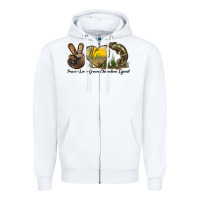 White Peace Love Green Chameleon Lizard Zipper Hoodie - LillyAllenDesigns