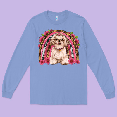 Shih Tzu Floral Rainbow Long Sleeve Tee Designed By Jahusdesignshop