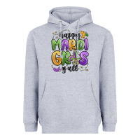 Heather Grey happy mardi gras y'all Heavyweight Hoodie - MaliasSmallBusiness