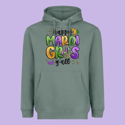 Happy Mardi Gras Y'all Heavyweight Hoodie Designed By Maliassmallbusiness