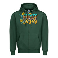 Sports Green but first jesus Zipper Hoodie - NancyCooperArtShop