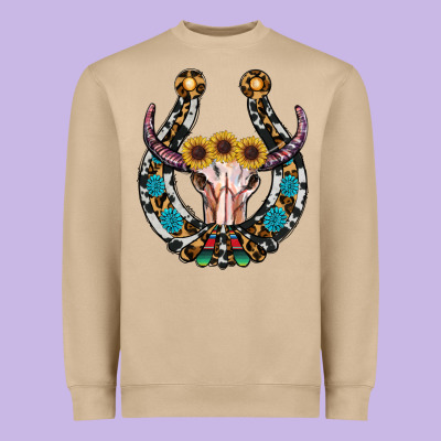 Western Horseshoe Skull Heavyweight Sweatshirt Designed By Ranaportraitstore