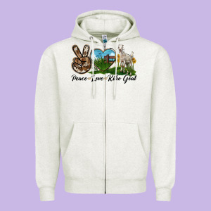 Peace Love Kiko Goat Zipper Hoodie Designed By Lillyallendesigns