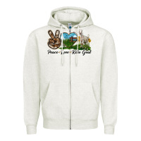 Oatmeal Heather Peace Love Kiko Goat Zipper Hoodie - LillyAllenDesigns