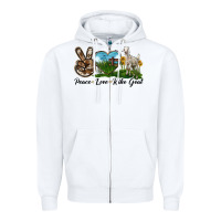 White Peace Love Kiko Goat Zipper Hoodie - LillyAllenDesigns