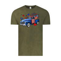 Vintage Olive 4th of July American flag truck Vintage Tee - Neo Western