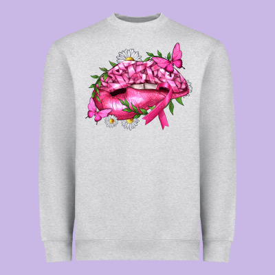 Breast Cancer With Ribbon Pink Lips Heavyweight Sweatshirt Designed By Texasbilliewilder