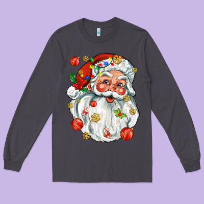 Santa With Little Christmas Long Sleeve Tee Designed By Adodesignshop