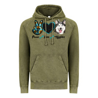 Vintage Olive peace love huskies Vintage Hoodie - RanaPortraitStore
