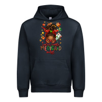 Navy Santa's Favorite Medicaid Analyst Afro Messy Bun Urban Hoodie - texasbilliewilder
