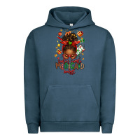 Pigment Midnight Navy Santa's Favorite Medicaid Analyst Afro Messy Bun Urban Hoodie - texasbilliewilder
