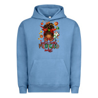 Pigment Pebble Blue Santa's Favorite Medicaid Analyst Afro Messy Bun Urban Hoodie - texasbilliewilder
