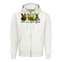 Oatmeal Heather peace love green lizard Zipper Hoodie - LillyAllenDesigns