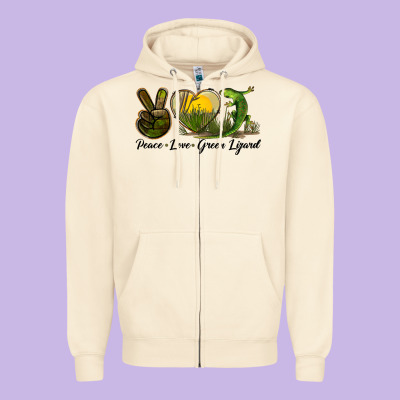 Peace Love Green Lizard Zipper Hoodie Designed By Lillyallendesigns