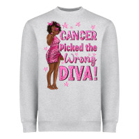 Heather Grey Cancer Picked The Wrong Diva with Black Woman Heavyweight Sweatshirt - texasbilliewilder