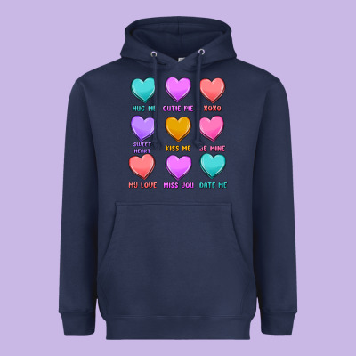 Valentine's Day Candy Hearts Heavyweight Hoodie Designed By Maliassmallbusiness