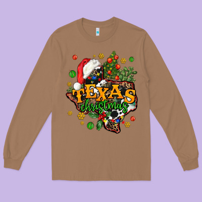Texas Christmas Long Sleeve Tee Designed By Adodesignshop