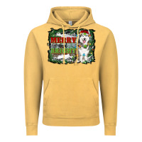 Vintage Mustard merry and bright husky farm  background Vintage Hoodie - RanaPortraitStore