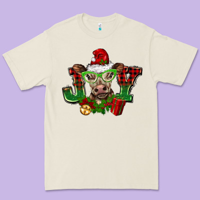 Christmas Joy Cow Premium Tee Designed By Barkaloodesign